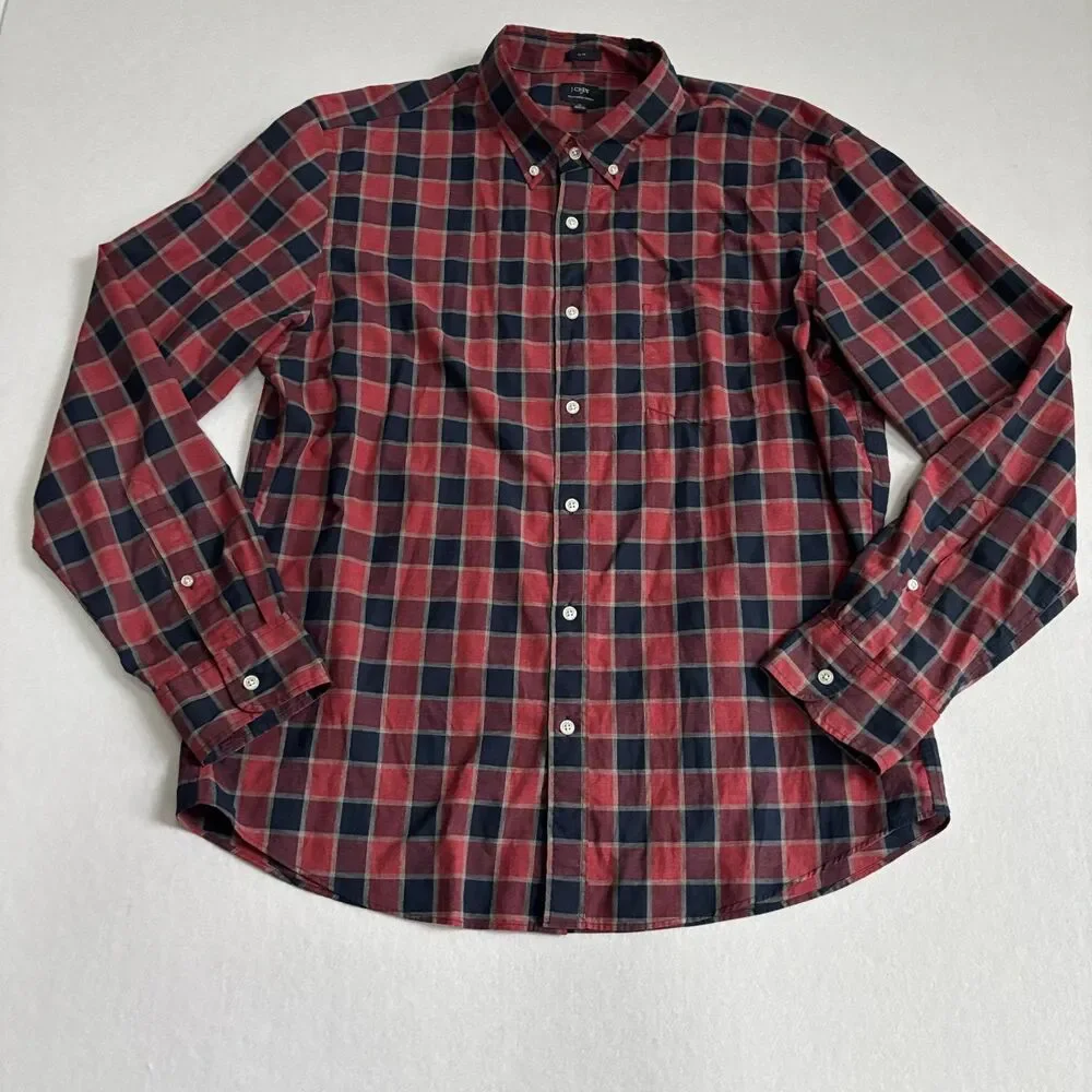 J Crew Plaid Check Shirt Button Down Bundle Men XL Red Slim Fit Preppy Academia